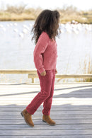 Trui - Framboos Borduurwerk bloemrijk