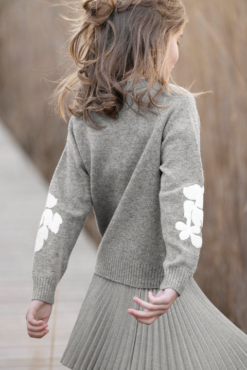 Pull - Gris broderie fleurie - Image principale