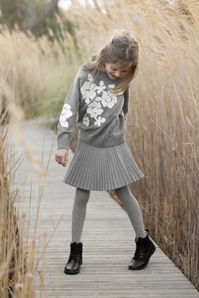 Pull - Gris broderie fleurie - Image principale