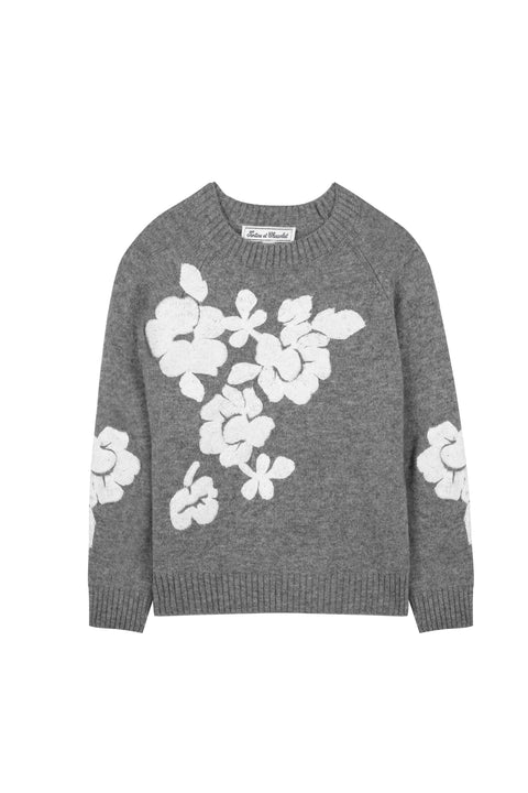 Pull - Gris broderie fleurie - Image principale