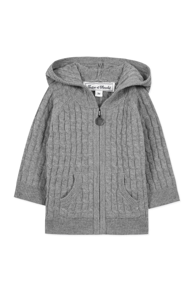 Chaqueta - Gris jaspeado de punto trenzado - Image principale