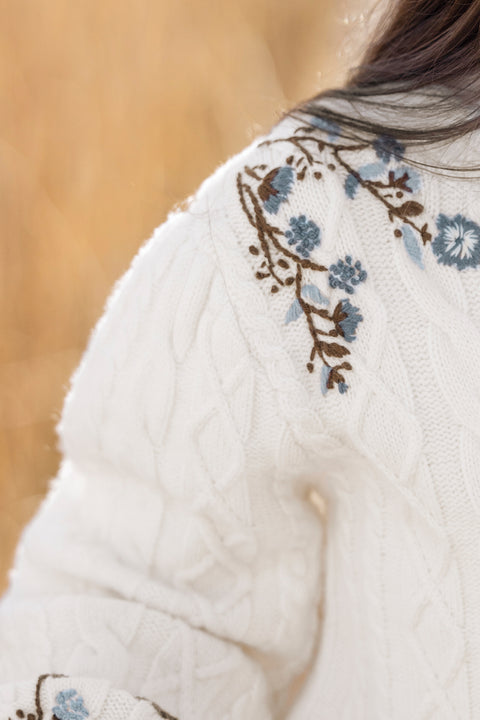 Cardigan - Ecru broderie fleurie - Image principale