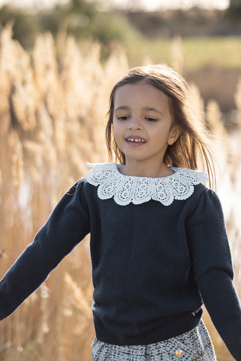 Pullover - Marineblau Kragen Spitze - Image principale