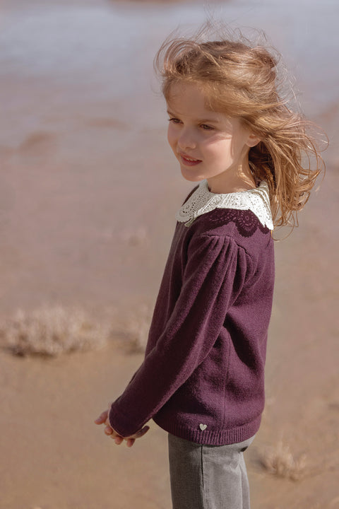 Pullover - Violett Kragen Spitze - Image principale