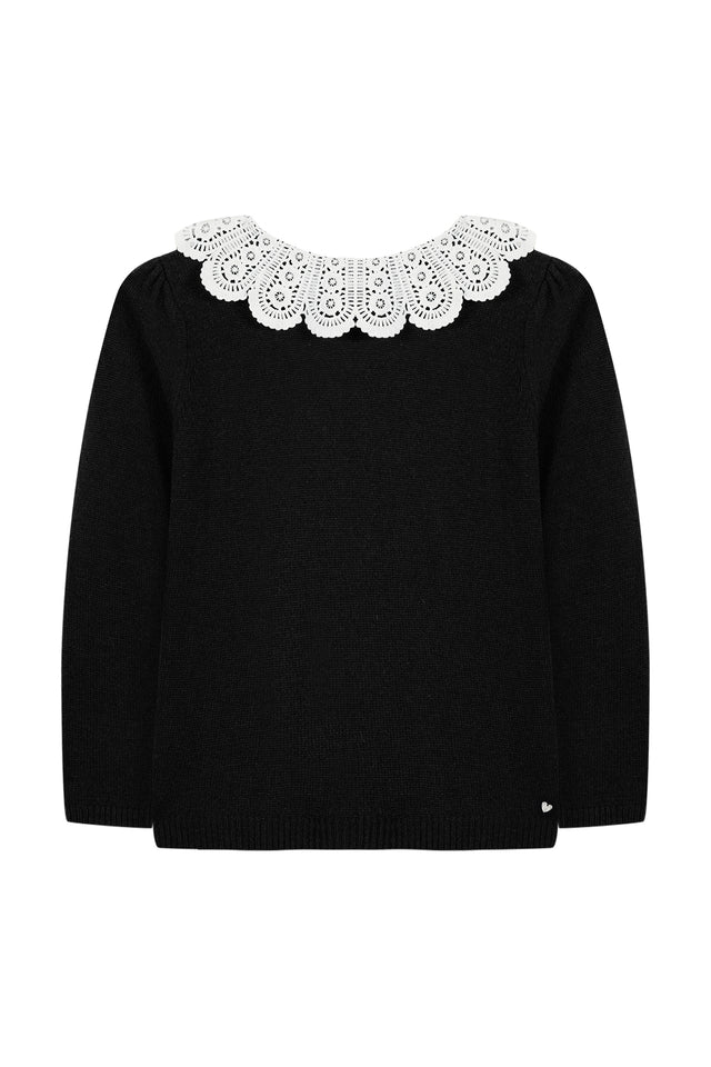 Pullover - Marineblau Kragen Spitze - Image principale
