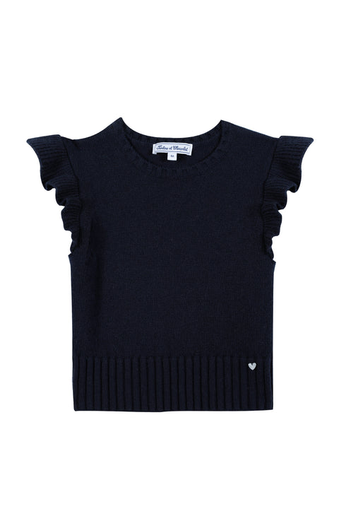 Pullover ärmellos - Marineblau Strickwaren Volant - Image principale