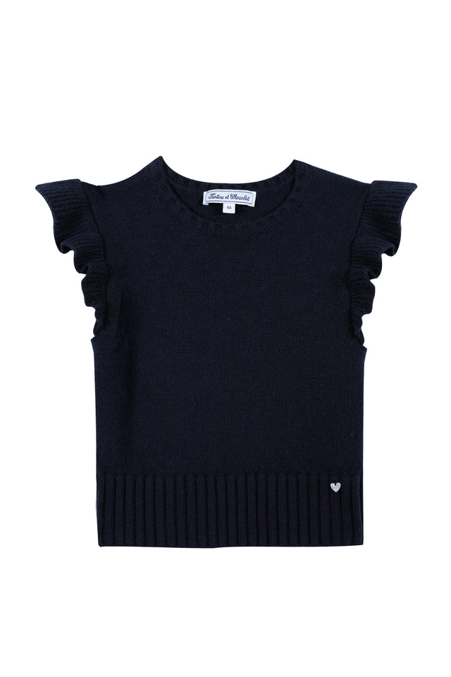 Pullover ärmellos - Marineblau Strickwaren Volant - Image principale