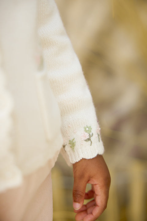 Cardigan - Ecru broderie fleurie - Image principale