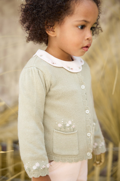 Cardigan - Vert sauge broderie fleurie - Image principale