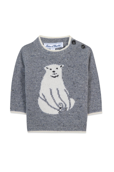 Pull - Bleu grisé illustration ours - Image principale