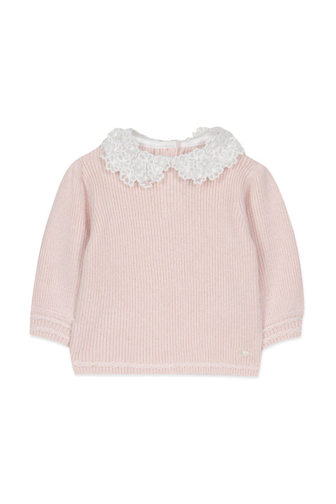 Pull - Rose pâle col galon broderie - Image principale