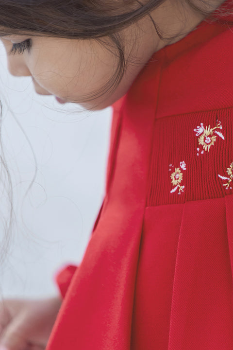 Robe - Rouge smock brodé - Image principale