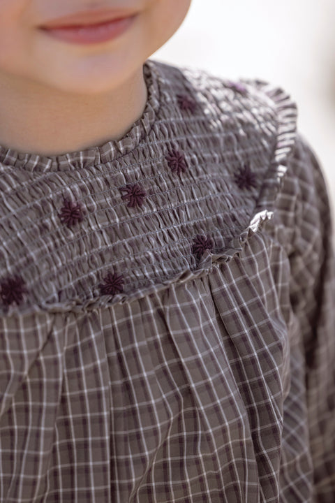 Robe - Aubergine broderie fleurie - Image principale