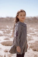 Jurk - aubergine Borduurwerk bloemrijk