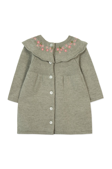 Robe - Maille vert broderie fleurie - Image principale