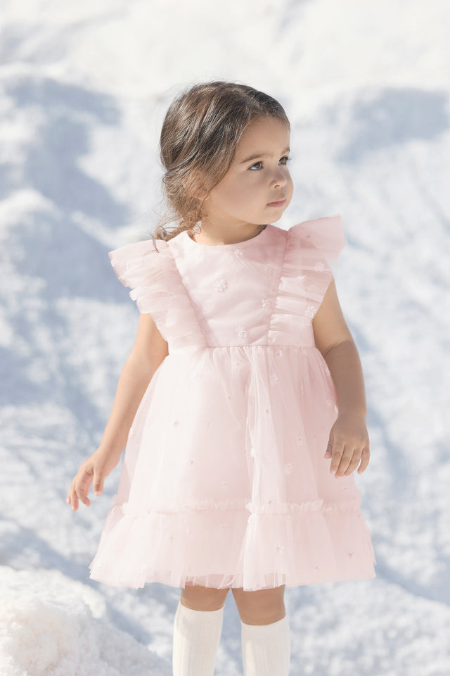 Robe - Tulle Fleurs Rose Pâle - Image principale