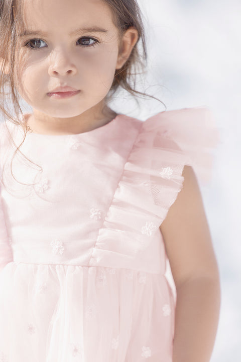 Robe - Tulle Fleurs Rose Pâle - Image principale