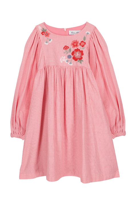 Robe - Rose vichy et broderie fleurie - Image principale