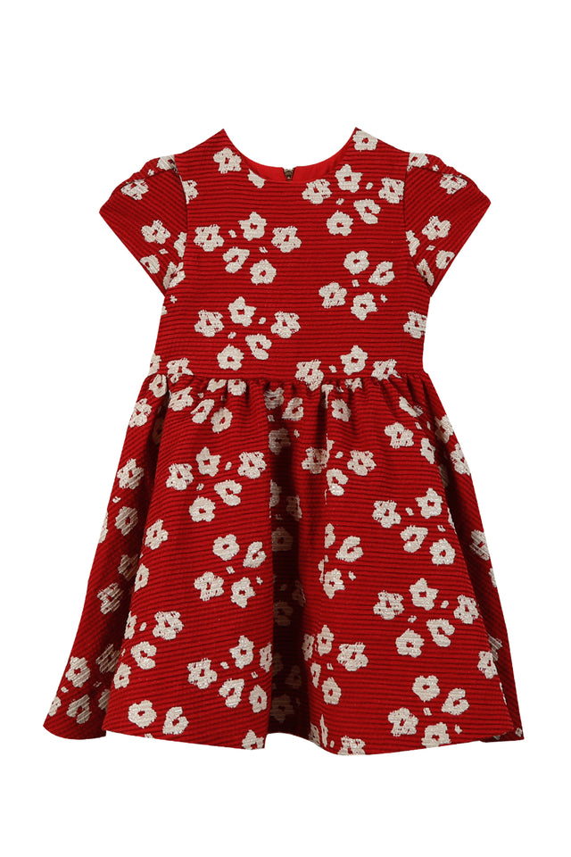 Jurk - Jacquard Bloemen rood - Image principale