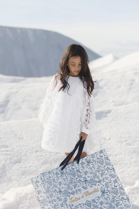 Robe - Blanc Fleurie en Voile Transparent - Image principale