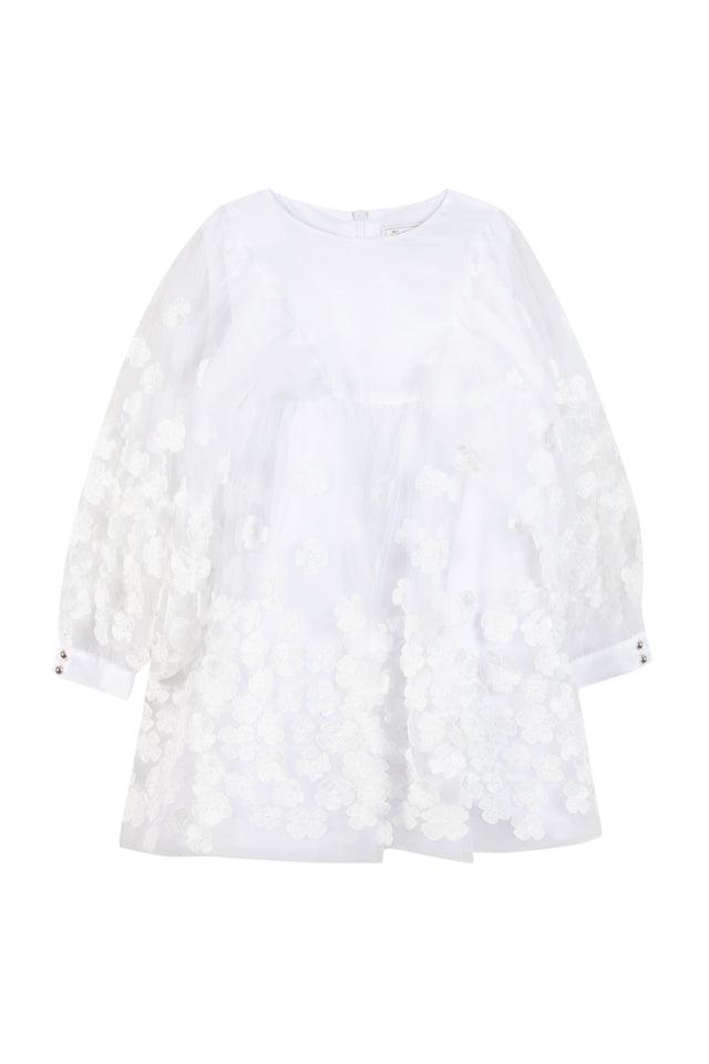 Robe - Blanc Fleurie en Voile Transparent - Image principale