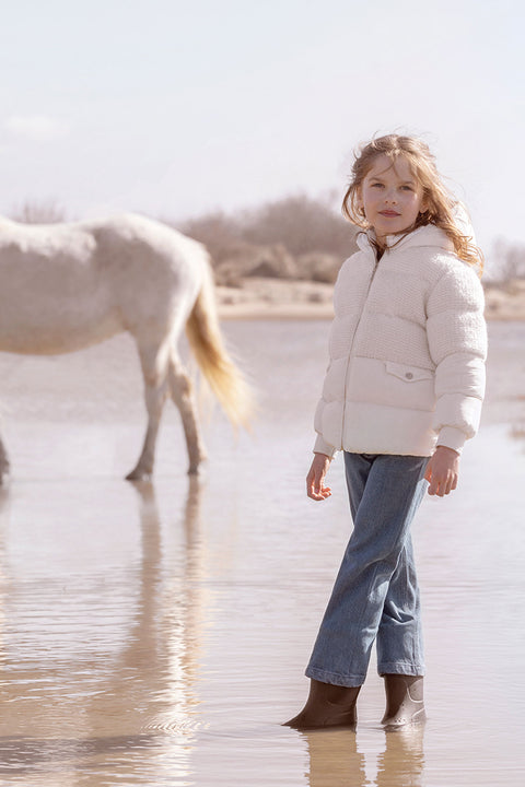 Daunenjacke – Ecru-Bimaterial - Image principale