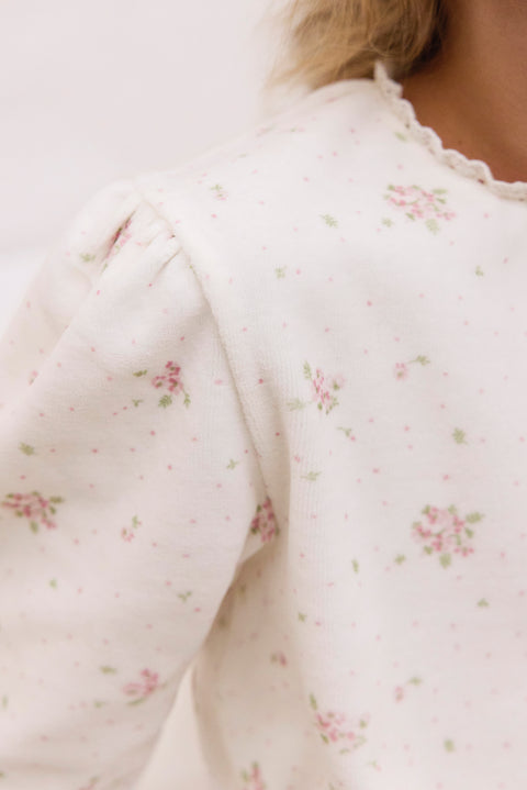 Pyjama deux pièces - Ecru velours imprimé fleuri - Image principale