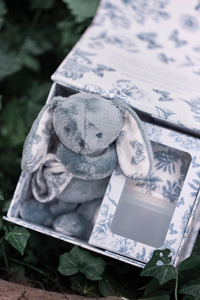 Coffret biberon et doudou - Toile de jouy bleu Élhée x Tartine et Chocolat - Image principale