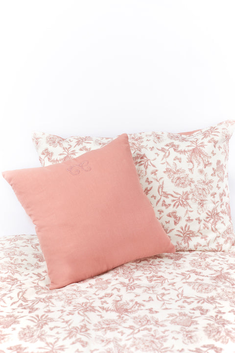 Coussin réversible - Imprimé inspiration Toile de Jouy rose - Image principale