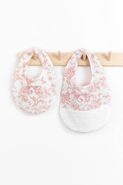 Bavoir - Imprimé inspiration Toile de Jouy rose T2 - Image principale