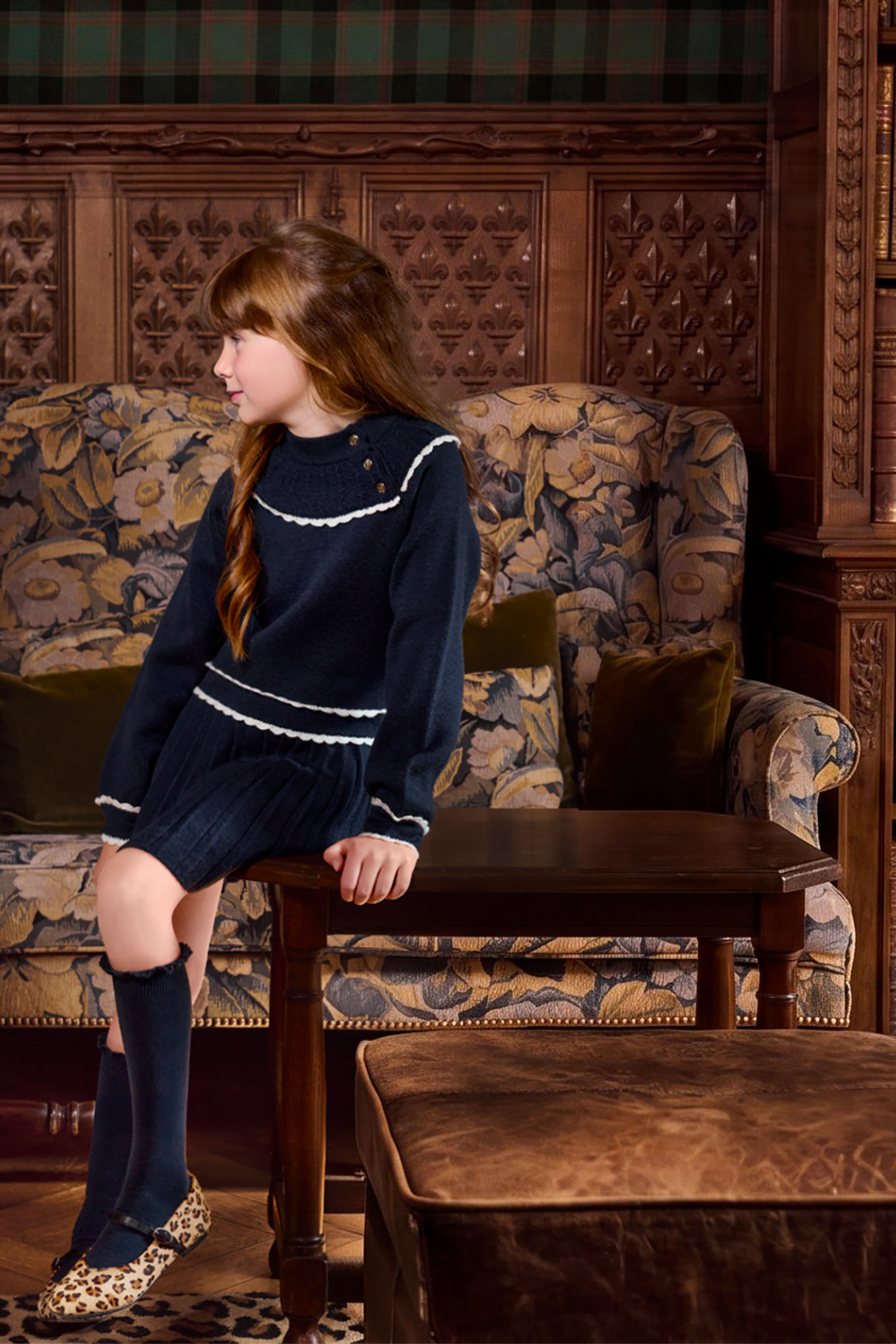Dress - Navy Wool Collar amount Scalloped