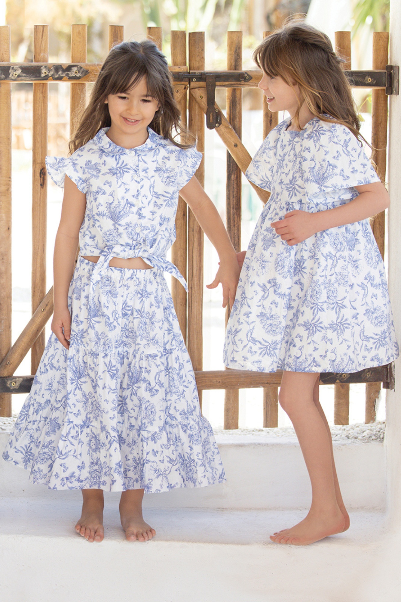 Ensemble long - Bleu coton imprimé inspiration toile de jouy