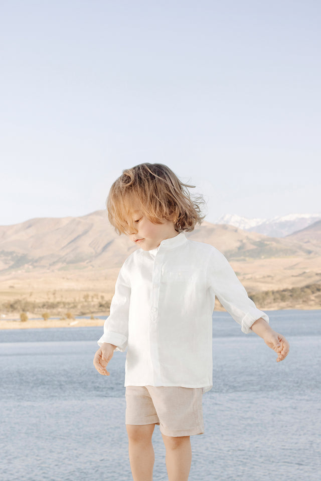 Chemise - Blanc lin col mao - Image principale