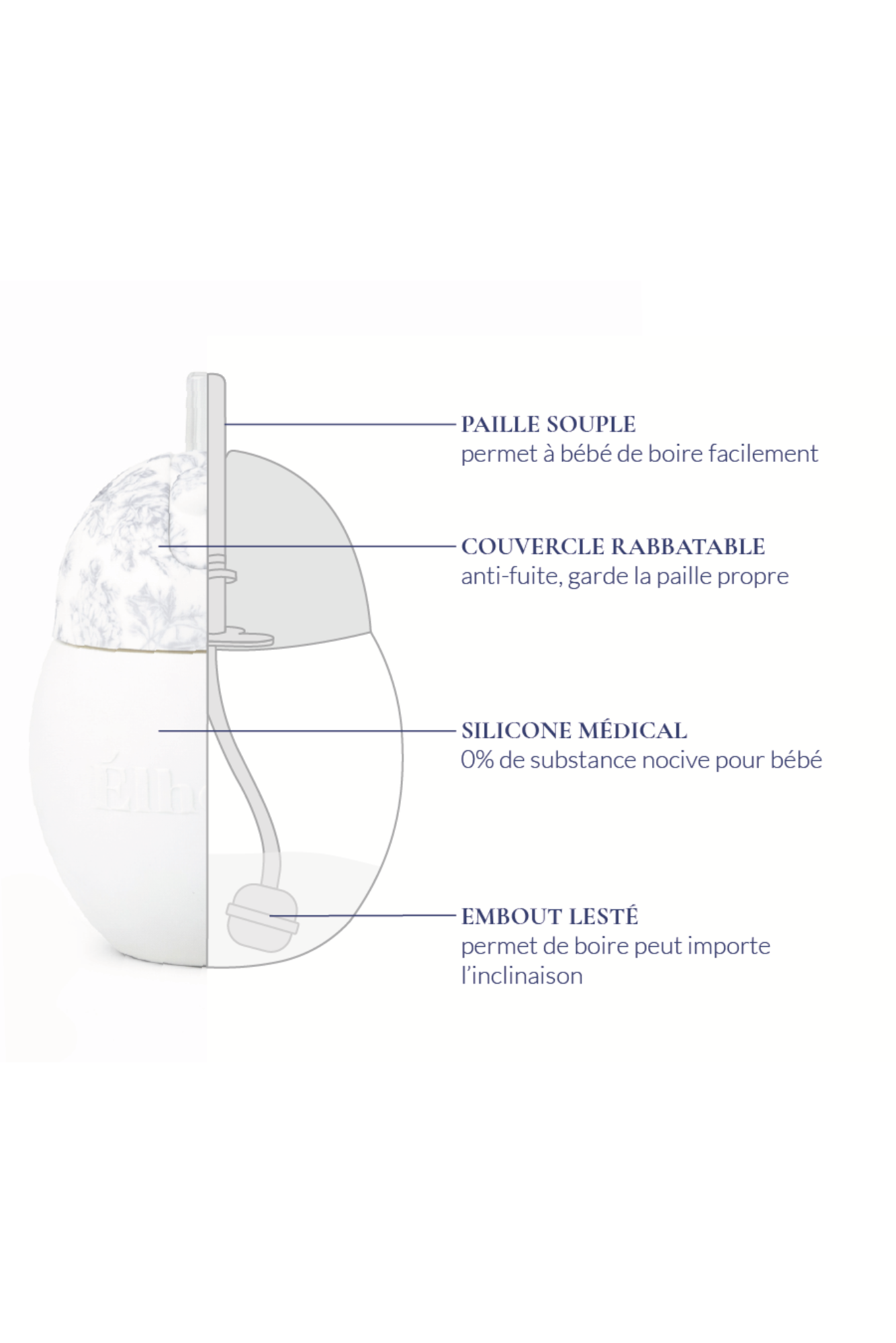 Taza con paja de coco - Toile de jouy Gris Élhée x Tartine et Chocolat