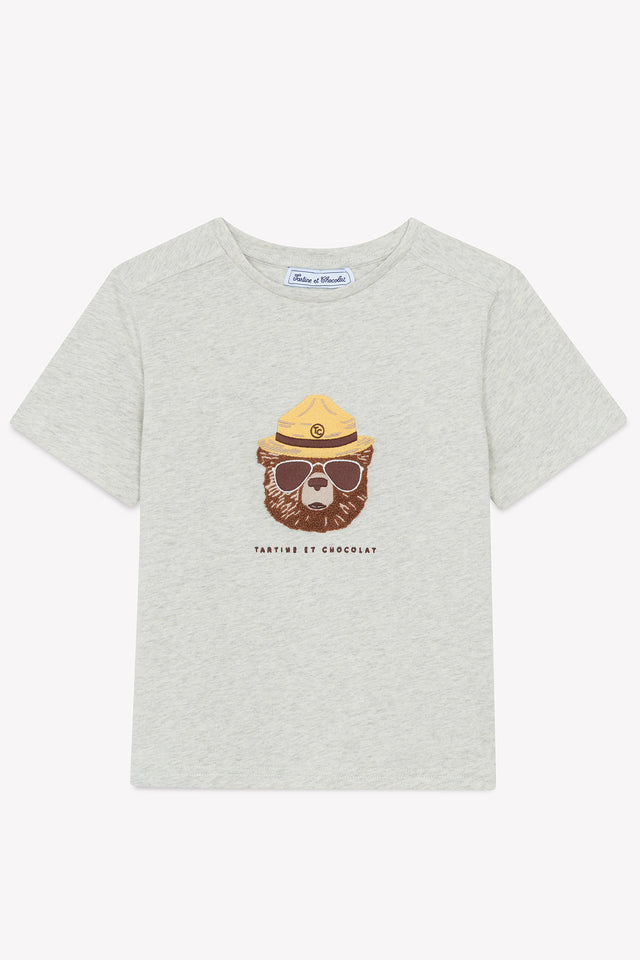 T-Shirt - Grau Heidekraut Illustration Entdeckerbär - Image principale