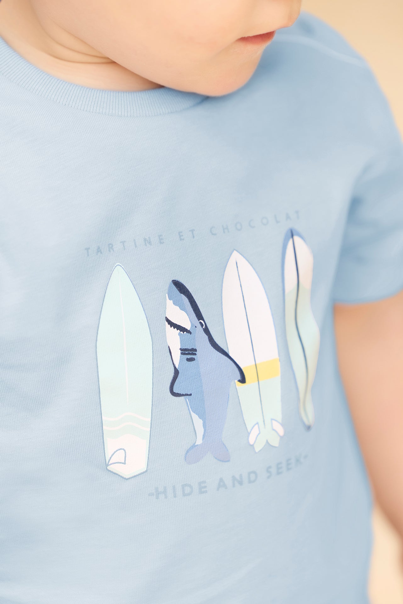 T-shirt Blue washed Illustration Boy surf Tartine et Chocolat