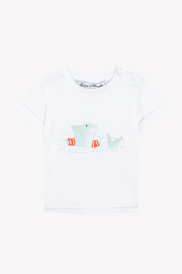 T-Shirt - Aqua Illustration schwimmender Hai - Image principale