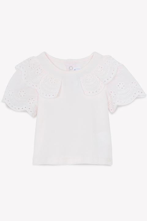 Camiseta - Rosa pálido bordado ingles - Image principale
