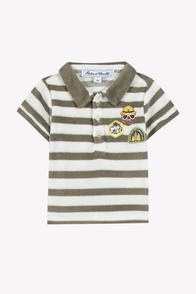 Poloshirt - Grün gestreifter Farn Strickwaren Schwamm - Image principale