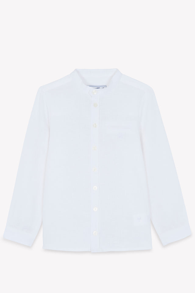 Shirt - Weiss Leinen Stehkragen - Image principale