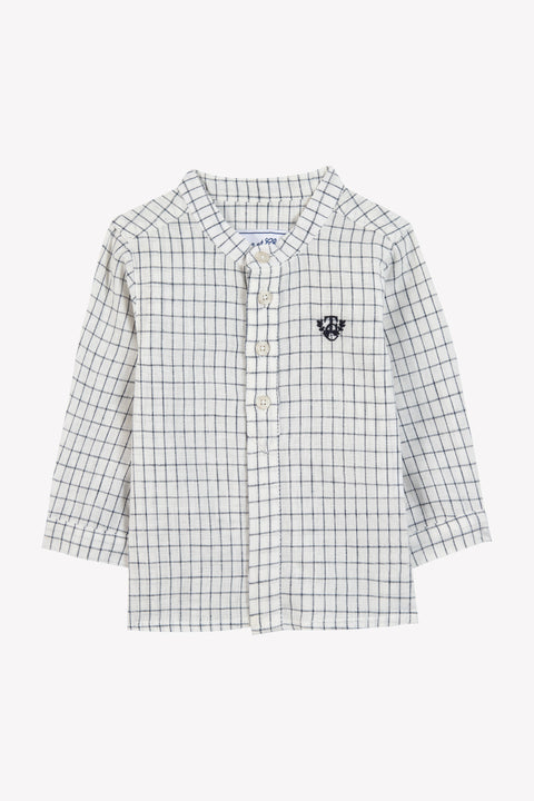Camisa - Azul marino Lino Cuadros Cuello mao - Image principale