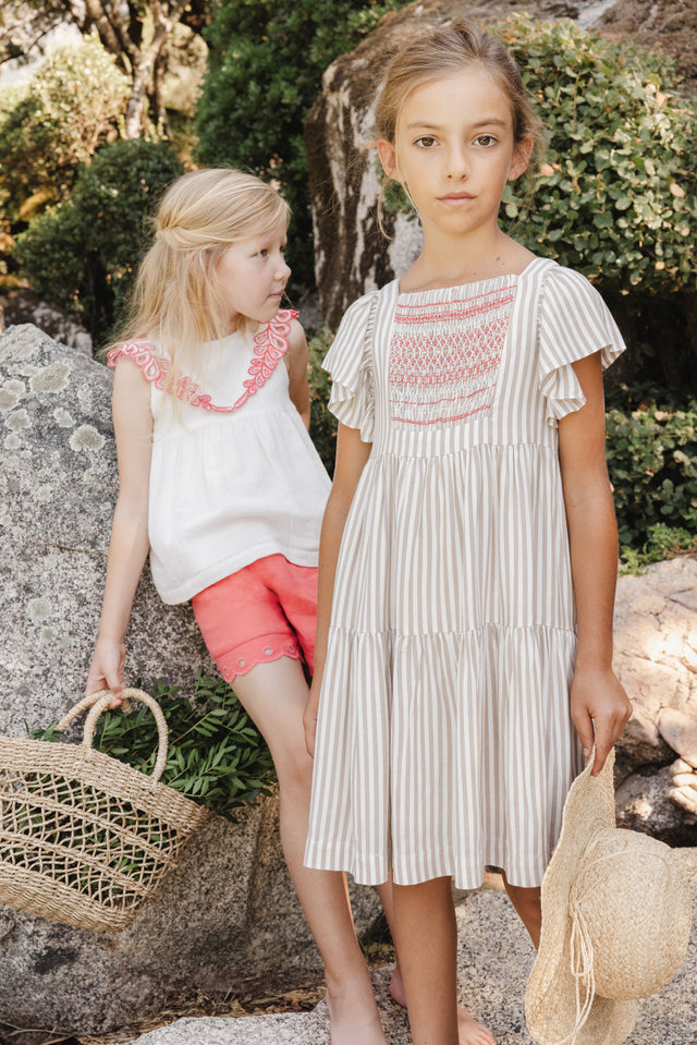 Robe - Ambre à rayures smock brodé - Image principale