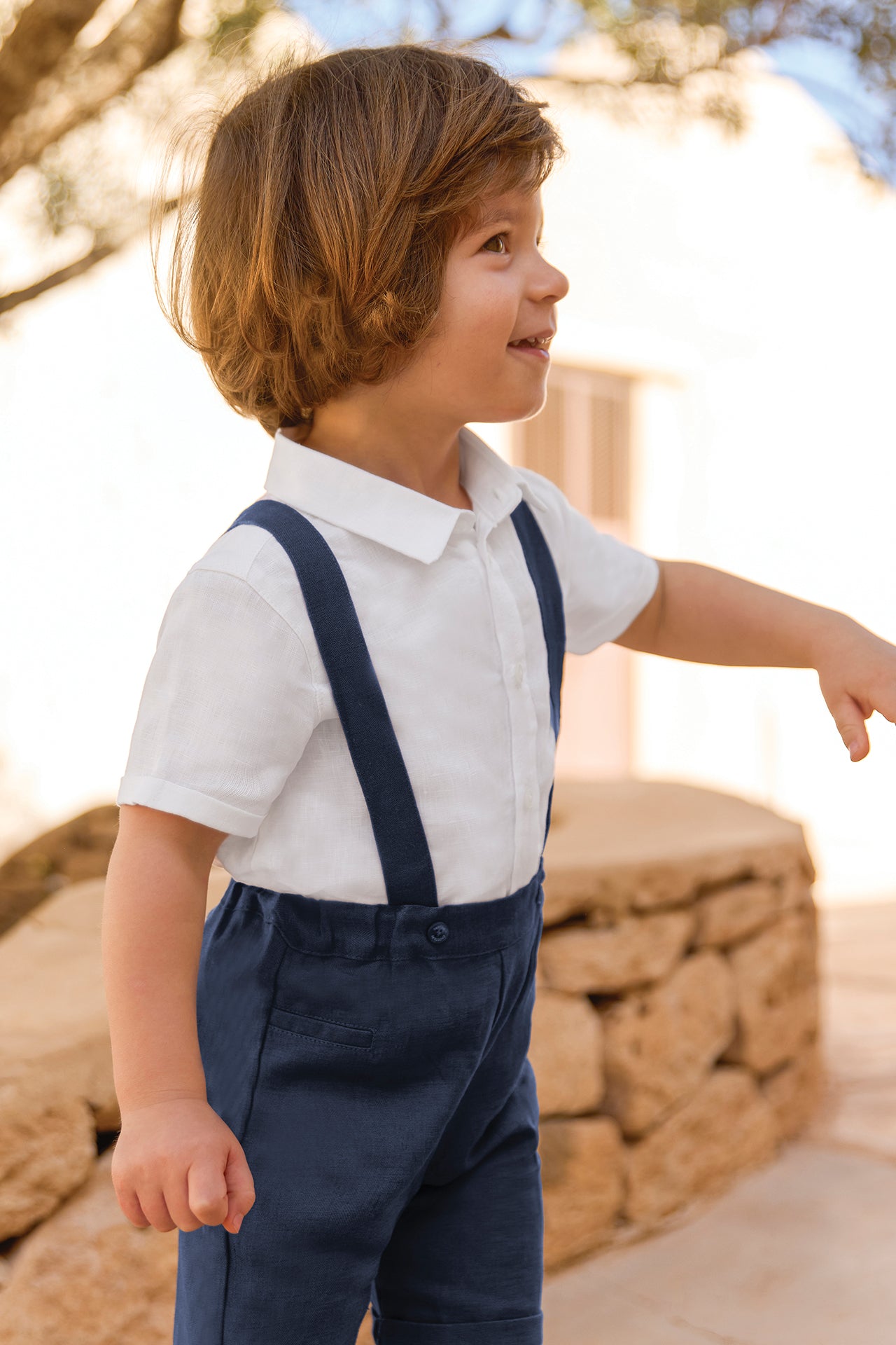 Short - Navy Linen Braces