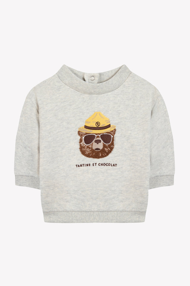 Sweat - Gris chiné illustration ours explorateur - Image principale