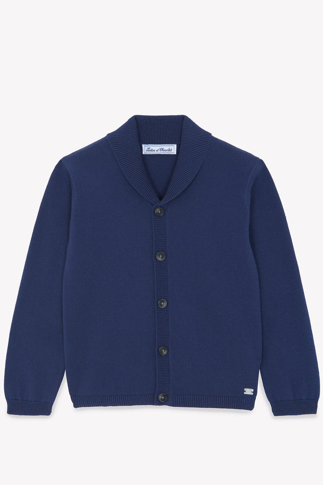 Weste - Marineblau Strickwaren Schalkragen - Image principale