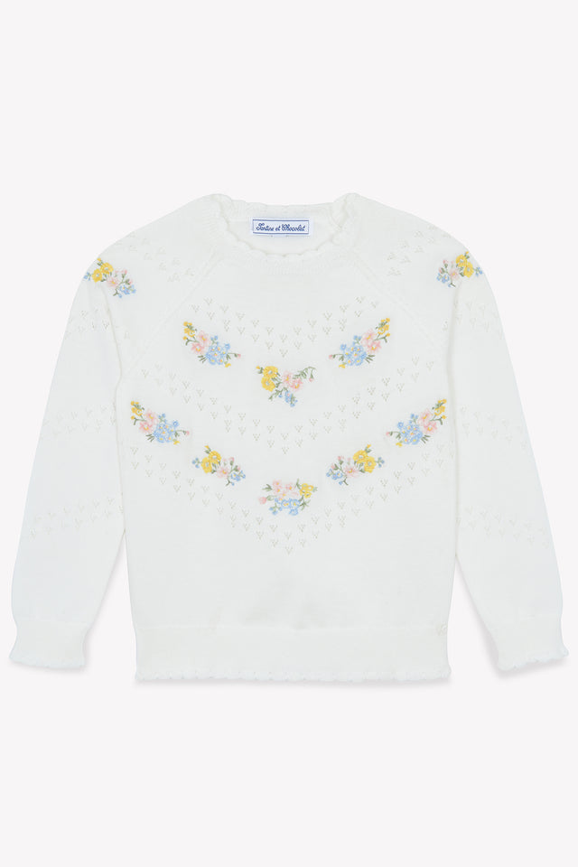 Pullover – ecru Stickerei blumig - Image principale