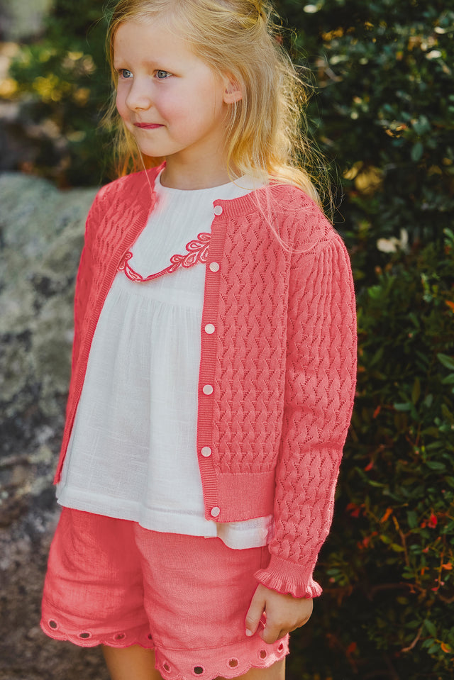 Strickjacke – Koralle Strickwaren durchbrochen - Image principale