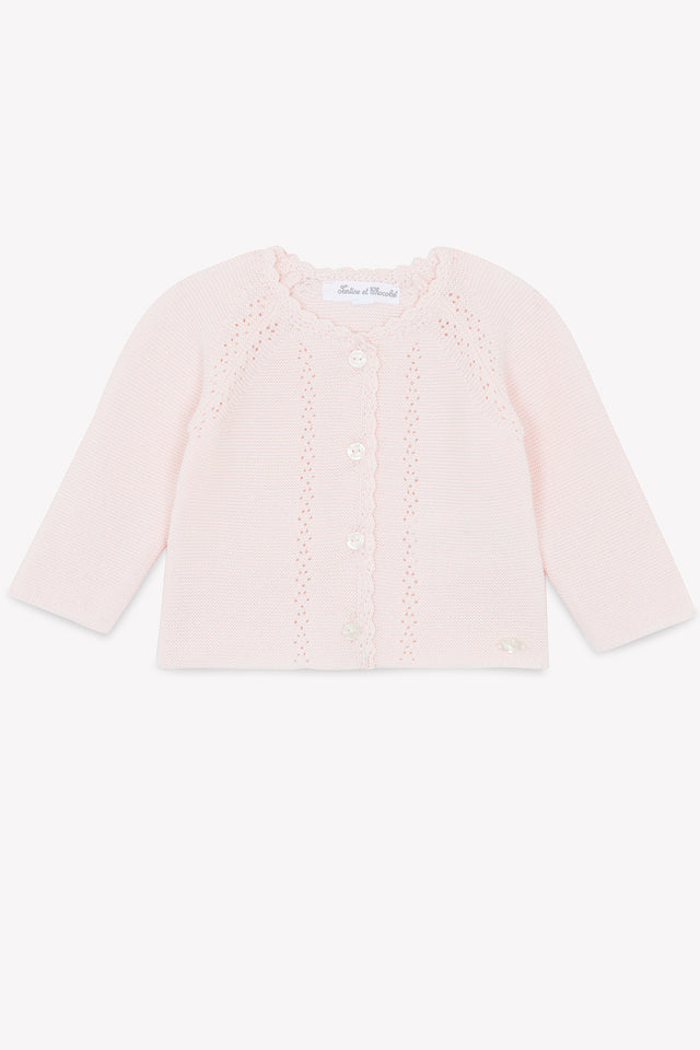 Strickjacke - Blassrosa Strickwaren durchbrochen - Image principale
