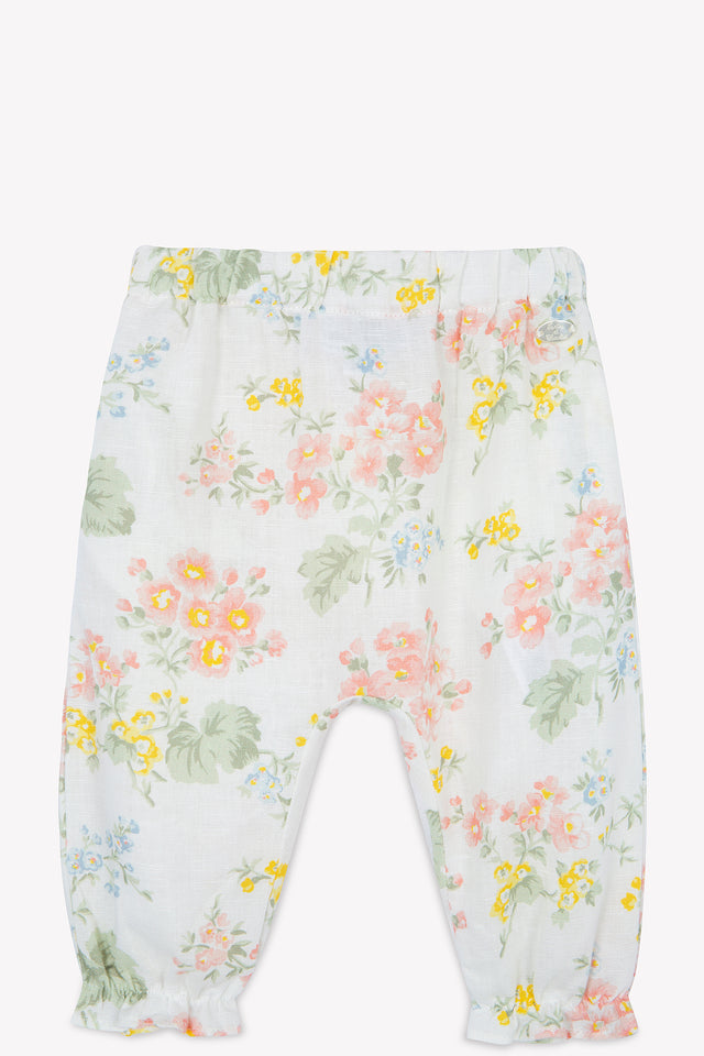 Pantalon - écru lin imprmé fleuri - Image principale