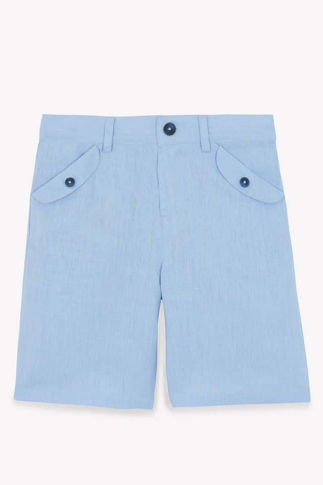 Kurze Hose - Blau Graué Leinen - Image principale